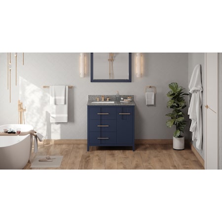 Jeffrey Alexander 36In. Blu Katara Vanity, Left Offset, Boulder Vanity Cultured Mrbl Vanity Top, Undrmnt Rctngl Bowl VKITKAT36BLBOR